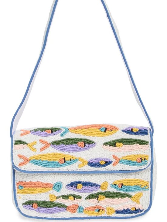 Collection XIIX Handbags - Viral Beaded Sardines Baguette Shoulder Bag by Collection XIIX White & Blue NWT